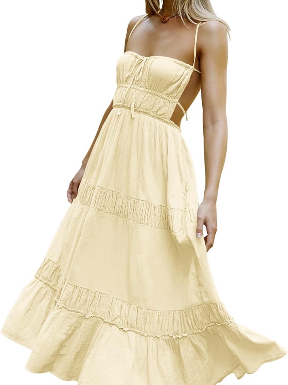 Light Yellow Spaghetti Strap Maxi Dress